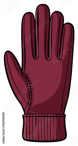 Illustration of a maroon colored glove on a white background