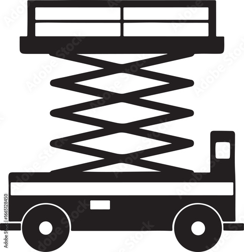 scissor lift machine silhouette, vector and illustration, black and white