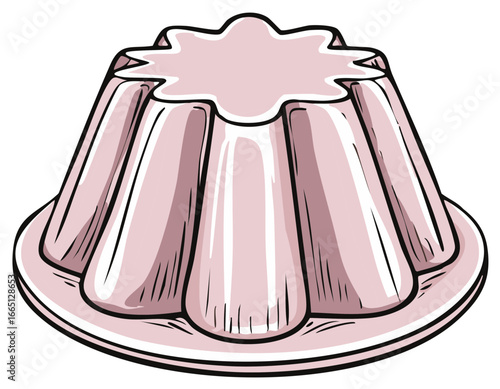 Pink Jelly Dessert on a Plate Illustrated