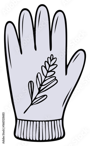 Winter Glove with Floral Design Illustration in Pale Blue