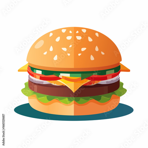 Juicy Cheeseburger Illustration with Sesame Seed Bun