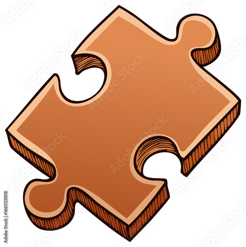 Illustration of a Jigsaw Puzzle Piece in Warm Brown Tones Featuring an Outline and Shadow Effect
