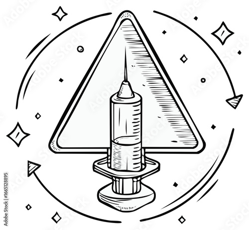 Medical Syringe and Warning Triangle Symbol Icon for Health and Safety