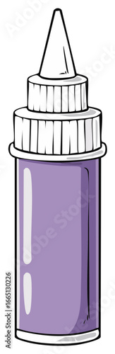 Cartoon Illustration of a Purple Bottle with a Pointed Dispenser Cap and White Top