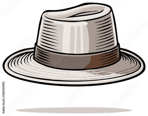 Classic Men's Fedora Hat Illustration Light Gray Woven Style