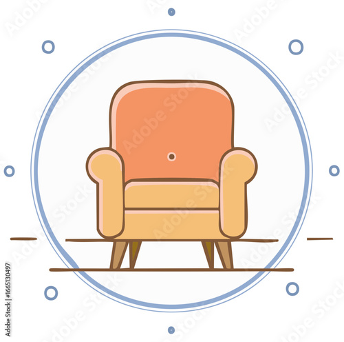 Simple Orange Armchair Flat Design Vector Illustration Icon for Home Furniture Decor