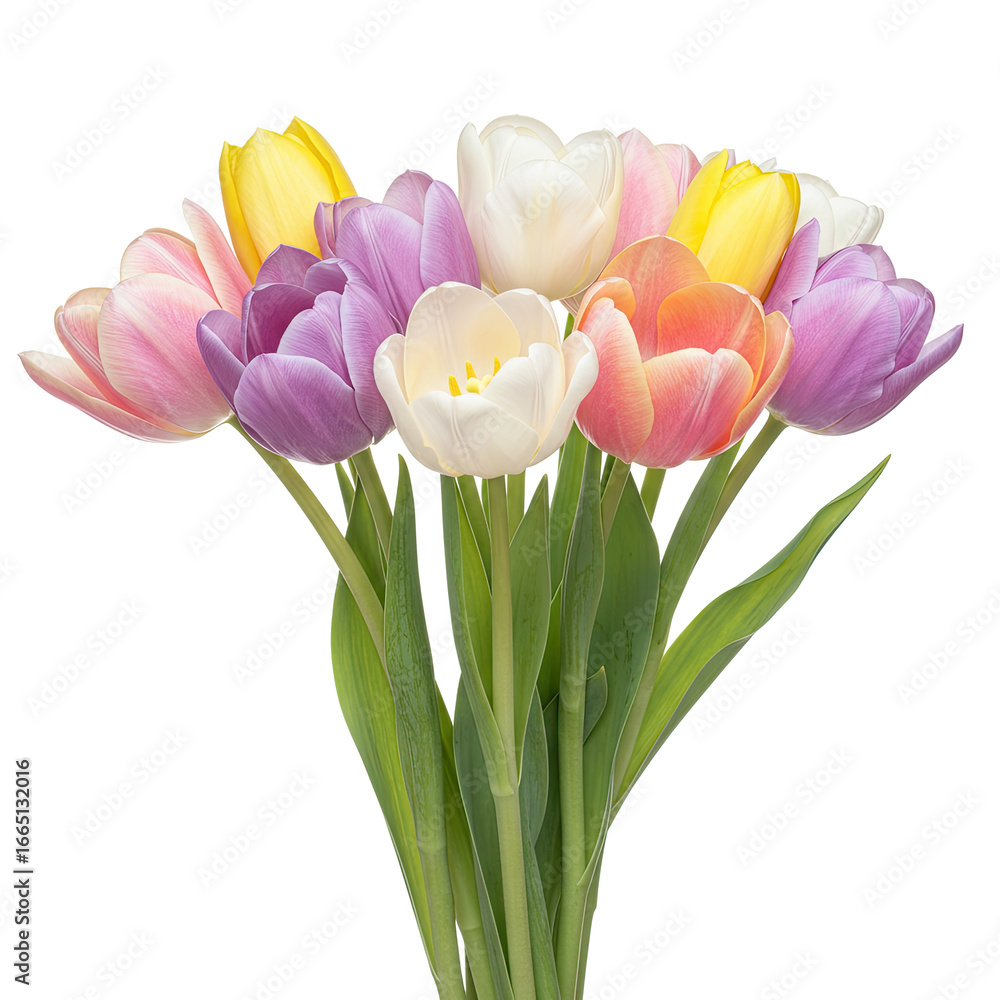 Fototapeta premium Beautiful Tulips Isolated On Clean White Background