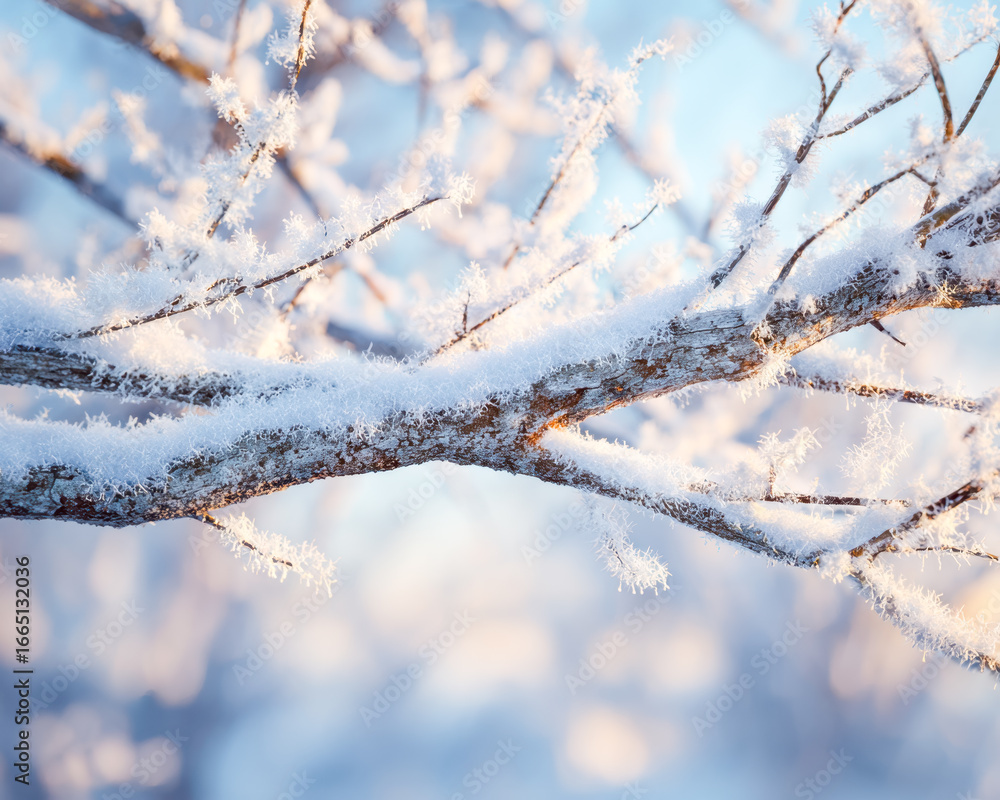 Frost-covered tree branches in a winter landscape Frost-covered tree branches in a winter landscape