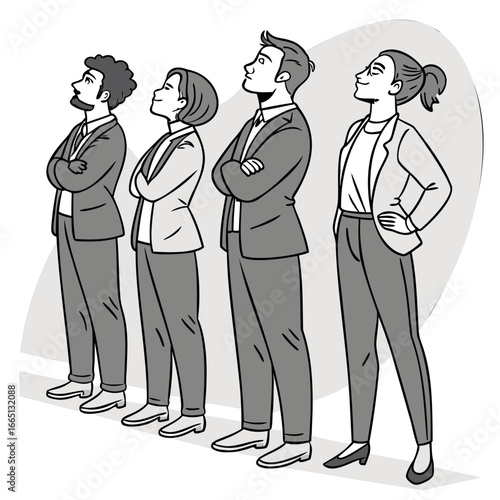 Illustration of a Confident and Diverse Business Team Looking Up