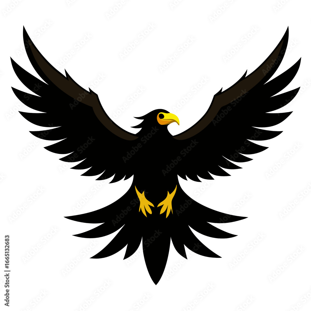 Obraz premium Black vector silhouette of a majestic eagle with outstretched wings in flight