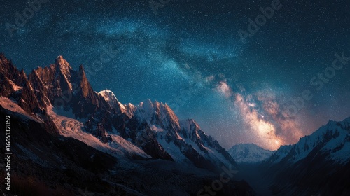 Mountain range under the night sky. Background Milky Way. Possible Travel/Scenery