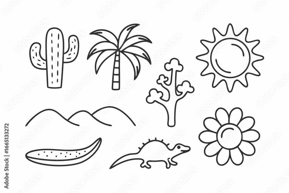 Fototapeta premium Desert and Tropical Nature Icons Vector Set