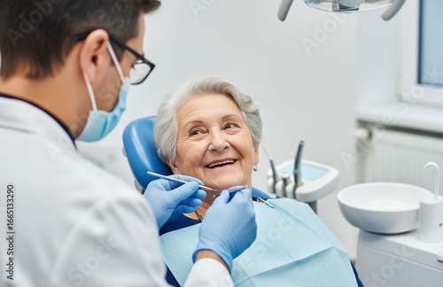 Dentist Explaining Dental Implants to Senior Patient