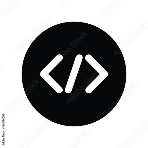 Black Circle with Code Icon Symbol in White