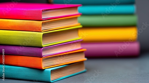 Wallpaper Mural Vibrant colorful stack of books on gray background Torontodigital.ca