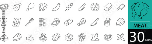  Minimal Meat Line Icon Set 30 Clean Outline Symbols for Butchery, Food, and Protein Design