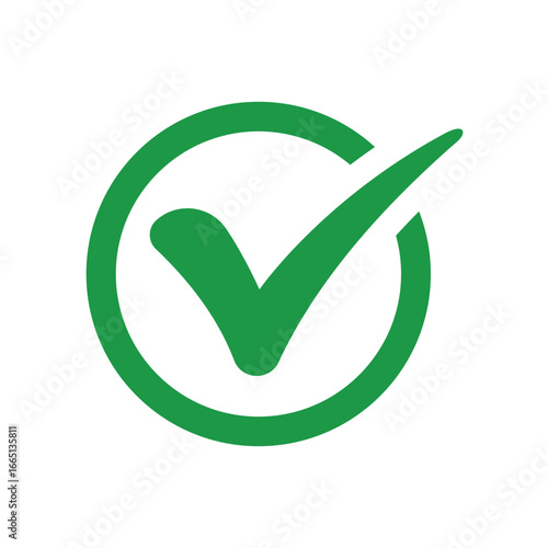 A simple green check mark icon vector symbol of success and approval