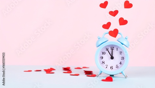 Light blue alarm clock with red hearts