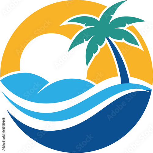 Beach logo water wave hotel tourism holiday summer vector illustration 