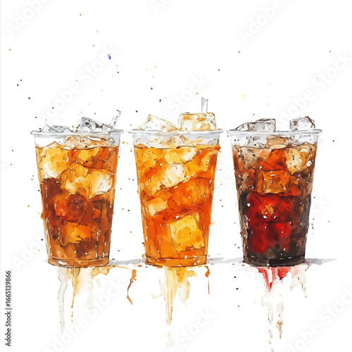 Cold Drinks Hand Drawn, watercolor drawing vector, isolated on a white background.