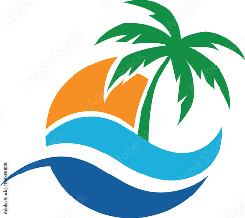 Beach logo water wave hotel tourism holiday summer vector illustration 