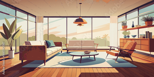 Modern living room interior with contemporary furniture and a fireplace