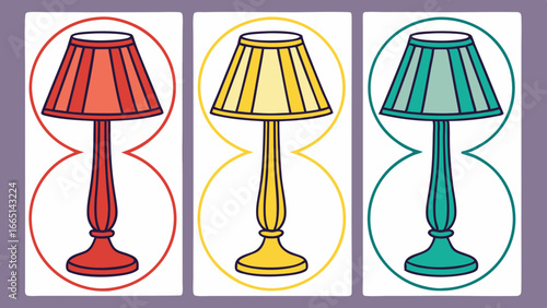 Vector illustration of colorful table lamps for home decor and design inspiration
