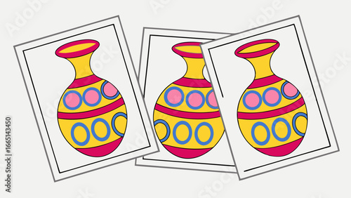 Vector artwork featuring colorful vases on photo frames for decorative purposes