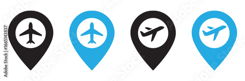 Airport Location Pin Vector Icon – Airplane Travel Map Marker, Flight Destination and Navigation 
Symbol on White Background