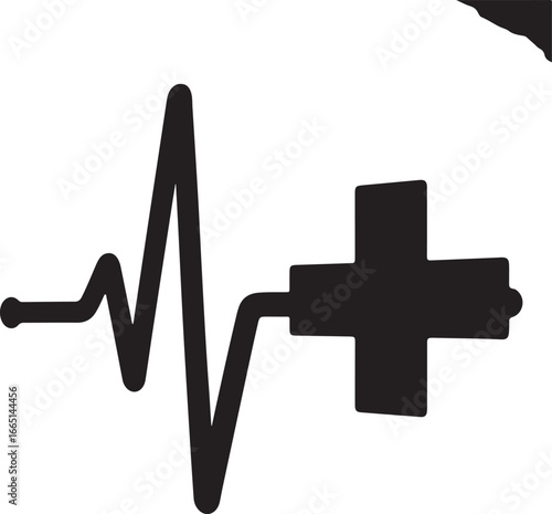 Heartbeat symbol with medical cross electrocardiogram
