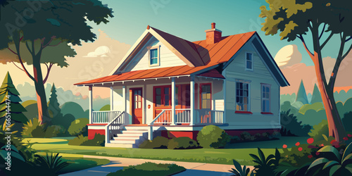 New rural residential estate with a blue brick house and a beautiful lawn