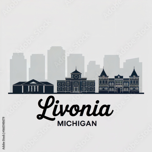 Livonia, Michigan Skyline Silhouette — Suburban Metro Detroit City Vector Illustration