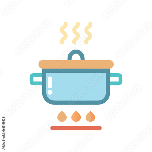 Cooking Pot with Steam on Stove Top Flat