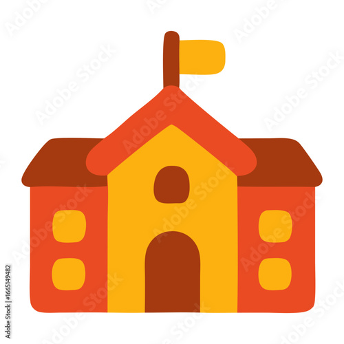 School building with a flag on top suitable for educational, academic, schoolrelated designs for posters, presentations, websites, and educational materials.
