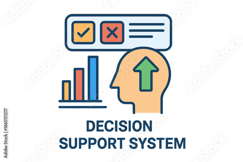 Decision support system illustration with graphs and icons decision support system