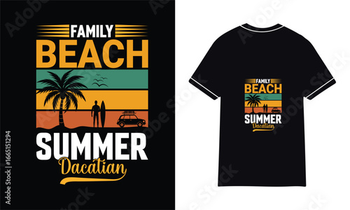 Family Beach Summer Vacation T-Shirt – Retro Sunset Palm Tree Graphic Tee