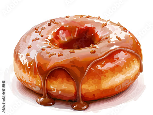Premium studio shot showing Delicious glazed donut with caramel topping for bakery and cafe menu isolated on transparent background, studio product photo on a clean white background, isolated, pin sha