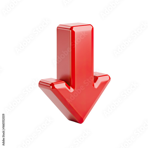 3D glossy red downward arrow on black background