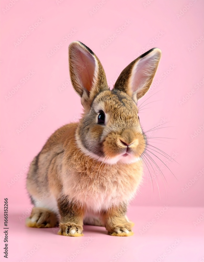 Obraz premium Cute rabbit on pink background