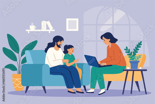 Family discusses long term investments at home.