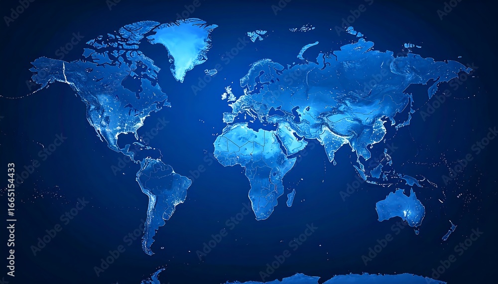 Obraz premium Global map with blue, and night lights.