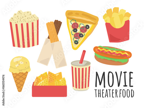 映画館　フード　イラストセット