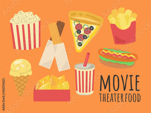 映画館　フード　イラストセット
