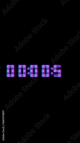 1 minute digital countdown timer in neon style in 4K vertical video
