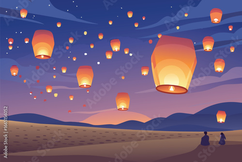A mesmerizing festival lantern release at dusk.