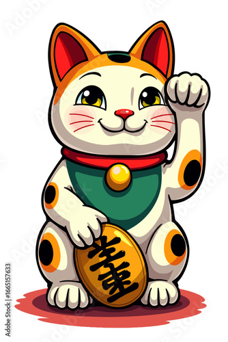 Happy Cat Statue, Funny, Fortune Symbol, Decorative, Colorful Design on a Transparent Background
