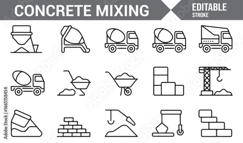 Editable icons for concrete mixing, machinery, and material handling
