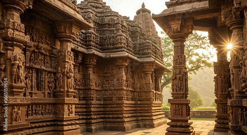 Ancient Echoes: Intricate Carvings of a Sunlit Temple
