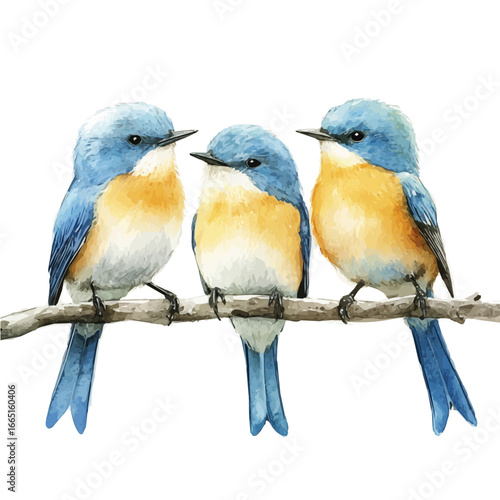 Birds Singing, watercolor painting vector, isolated on a white background.