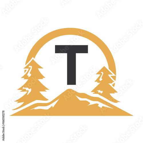 Initial Hiking Logo combine with letter T vector template